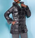 Long-Steppjacke mit Fellimitateinsatz anthrazit