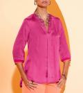 Longbluse mit Streifenbündchen fuchsia-papaya