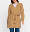 Longstrickjacke mit Bindegürtel camel