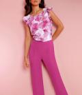 Lyocell-Blusentop ecru-magenta-bedruckt