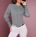 Lyocell-Druckbluse mit Rüschen ecru-schwarz