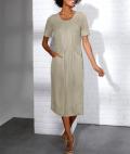Lyocell-Kleid mitBiesen und Spitzenborte sesam