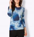 Lyocell-Merino-Pullover hellblau-marine-bedruckt