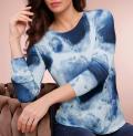 Lyocell-Merino-Pullover hellblau-marine-bedruckt