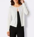 Lyocell-Mix-Strickjacke mit Glitzersteinchen ecru