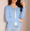 Lyocell-Mix-Strickjacke mit Glitzersteinchen hellblau