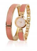 Marken-Armbanduhr+Armreif rosé-goldfarben