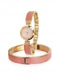 Marken-Armbanduhr+Armreif rosé-goldfarben