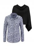 Marken-Bluse + Poncho schwarz-grau-blau