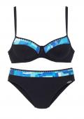 Marken-Bügel-Bikini schwarz-blau C-Cup