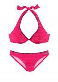 Marken-Bügelbikini pink-bedruckt F-Cup