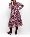 Marken-Chiffonkleid mitSpitzendetails und Volant rot-bunt