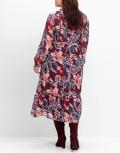 Marken-Chiffonkleid mitSpitzendetails und Volant rot-bunt