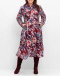 Marken-Chiffonkleid mitSpitzendetails und Volant rot-bunt