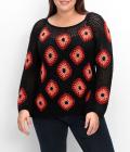 Marken-Crochetmuster-Pullover schwarz-bunt