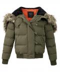 Marken-Daunenjacke mit Webpelz khaki