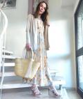 Marken-Druck-Maxikleid apricot-blau Gr. L