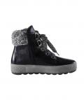 Marken-Lackleder-Stiefelette mit Webpelz marine