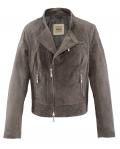 Marken-Lammvelours-Lederjacke taupe