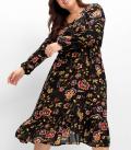 Marken-Midi-Druckkleid schwarz-bunt