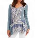 Marken-Patchshirt blau-ecru