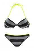 Marken-Push-Up-Bikini schwarz-grau A-Cup