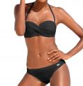 Marken-Push-up-Bandeau-Bikini schwarz D-Cup