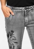 Marken-Skinny-Jeans mit Stickerei grau 34 inch