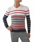 Marken-Streifen-Pullover weiß-blau-rot