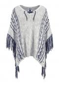 Marken-Strickponcho mit Fransen grau-melange