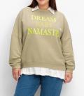 Marken-Sweatshirt mitWordingprint und Strass beige