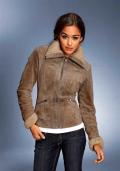 Marken-Velourslederjacke mit Webpelz camel