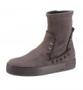 Marken-Velourslederstiefelette mit Nieten grau