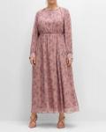 Maxi-Chiffonkleid rosé gemustert Gr. 46