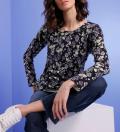Merino-Kaschmir-Pullover graphit-flieder-bedruckt