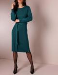 Merino-Strickkleid mit Bindegürtel petrol