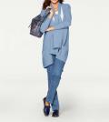 Merinowolle-Cardigan mit Schal hellblau