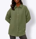 Musselin-Hemdbluse mitPailletten-Applikation khaki