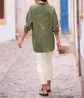Musselin-Hemdbluse mitPailletten-Applikation khaki
