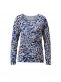 Ornamentik-Druckpullover ecru-marine