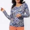 Ornamentik-Druckpullover ecru-marine