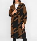 Oversized-Strickmantel mit Muster cognac-schwarz