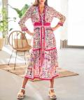 Paisley-Dessin-Druckkleid ecru-fuchsia