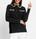 Polopullover mit Häkelverzierungen schwarz-ecru