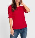 Puffärmelshirt mit Zierperlen rot