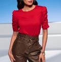 Puffärmelshirt mit Zierperlen rot