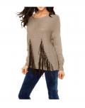 Pullover mit Fransen beige