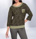 Pullover mit Kontrast-Blenden khaki-meliert