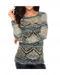 Pullover mit Pailletten grau-smaragd