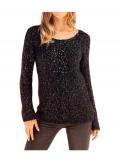 Pullover mit Perlen schwarz-beige Größe 40